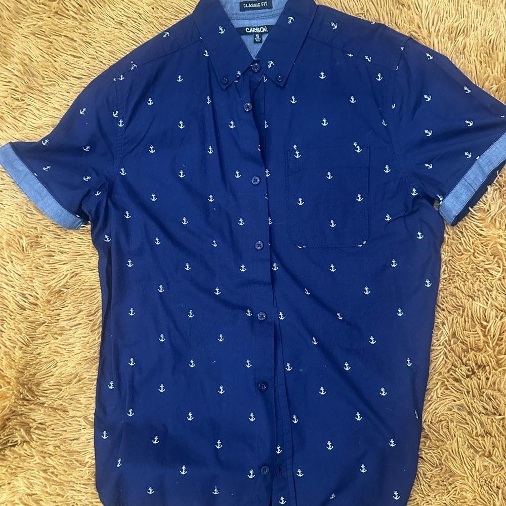 Carbon Men's Navy Anchor Print Shirt
